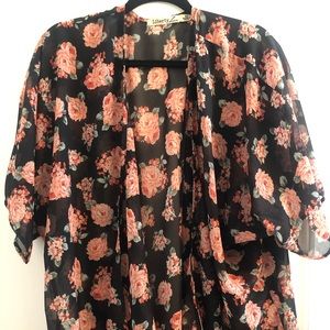 Black & Pink Floral XL Kimono